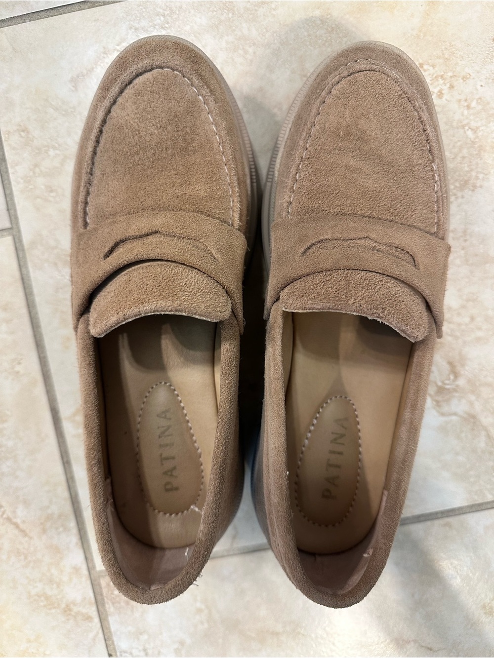 PLG Patina Suede Penny Loafers in Light Brown